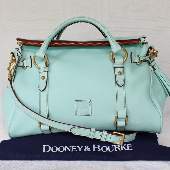 Dooney & Bourke Handbags - Dooney & Bourke Light blue leather Florentine satchel cross body tassel large